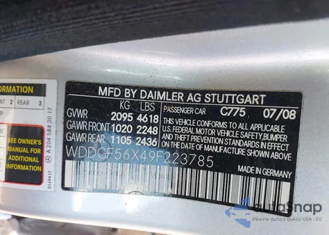 2009 Mercedes-Benz C 350 Sport from USA, damaged, VIN WDDGF56X49F223785